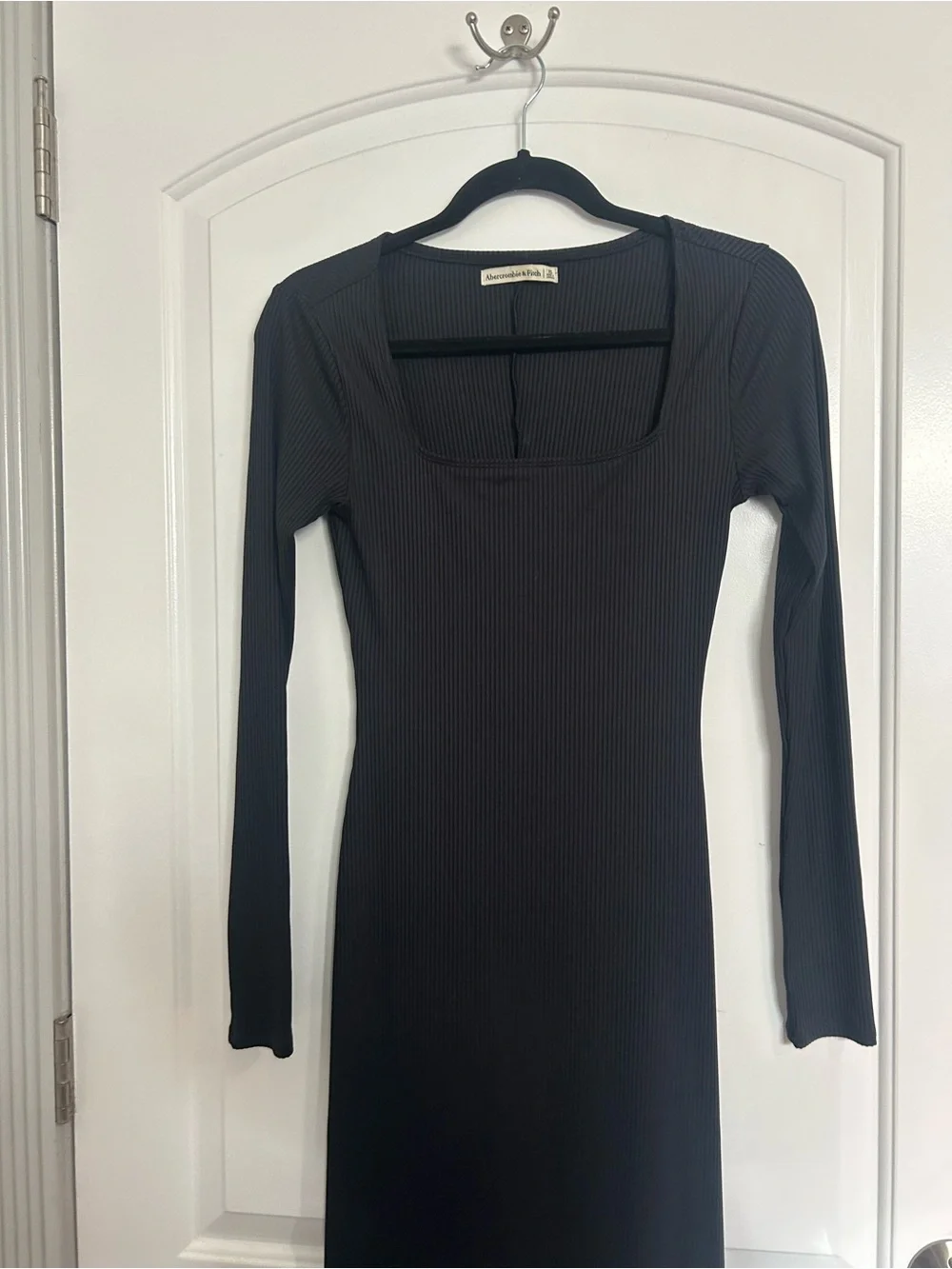 Abercrombie & Fitch Black Ribbed Square Neck Long-Sleeve Maxi Dress Size XS Chic